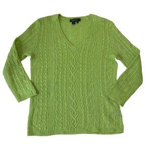 Lauren Ralph Lauren 100% Linen Cable Knit Lightweight Sweater Size S Green